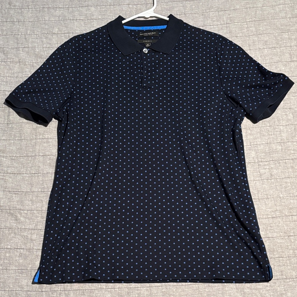 Banana Republic Navy Polo with Light Blue Dots Luxury Touch